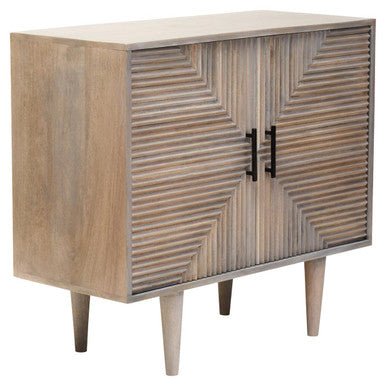 Satna Two Door Greywash Carved Mango Wood Sideboard - Miola