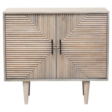 Satna Two Door Greywash Carved Mango Wood Sideboard - Miola
