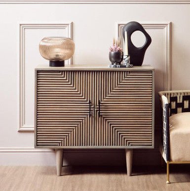 Satna Two Door Greywash Carved Mango Wood Sideboard - Miola