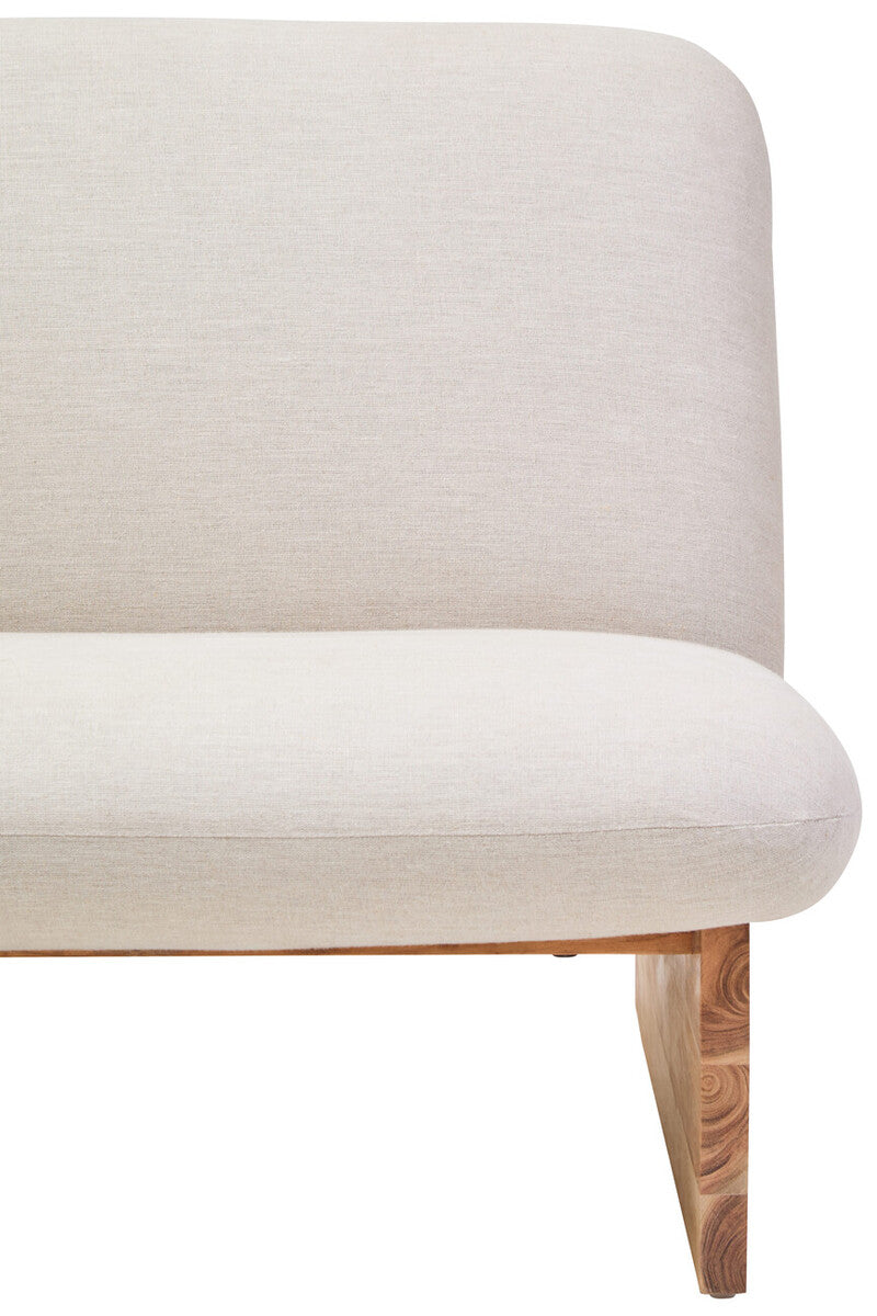 2 Seater Armless Cream Textured Linen Sofa with Wood Base, Parova