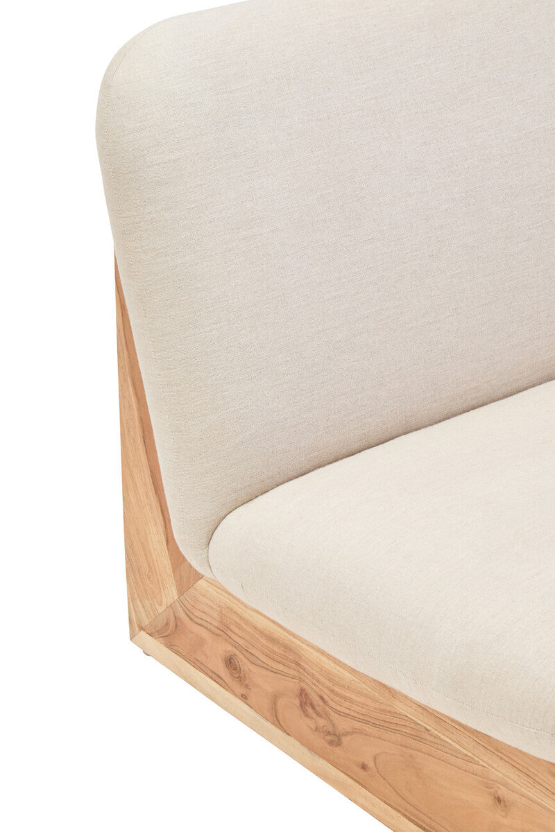 2 Seater Armless Cream Textured Linen Sofa with Wood Base, Parova