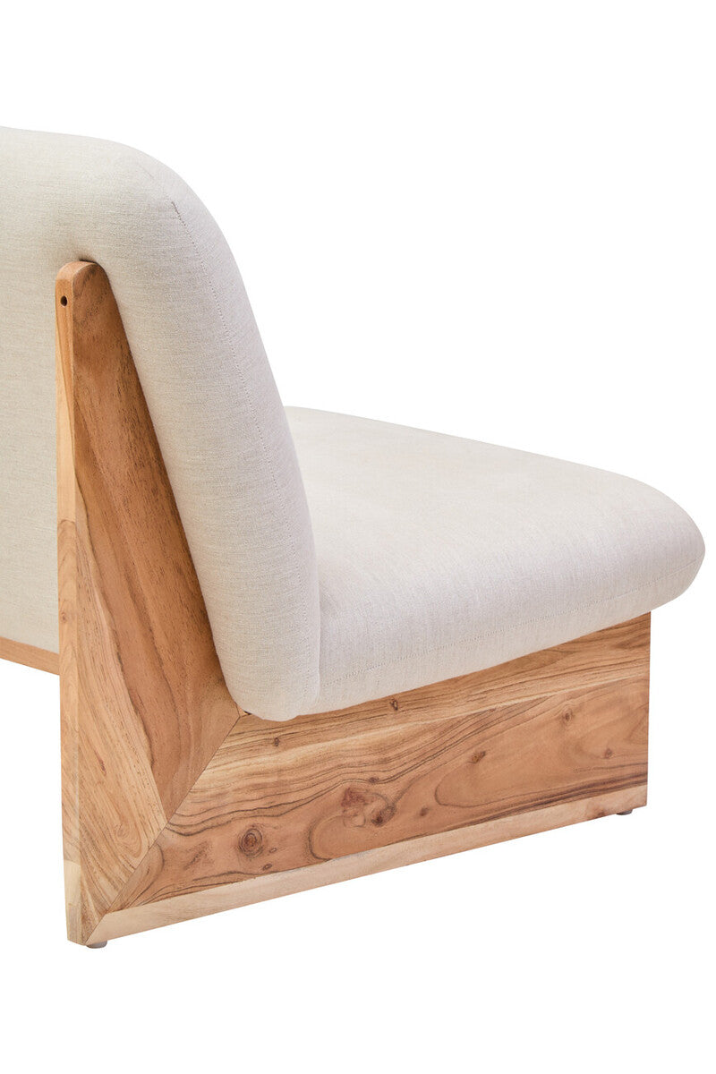 2 Seater Armless Cream Textured Linen Sofa with Wood Base, Parova