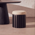 Perdoba Black Finish Mango Wood and Cream Linen Stool