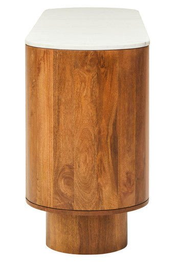 Torcino Mango Wood Carved Design Marble Top Three Door Sideboard - Miola