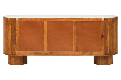 Torcino Mango Wood Carved Design Marble Top Three Door Sideboard - Miola