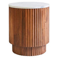 Brown Mango Wood Carved Side Table with White Marble Top, Torcino - Miola