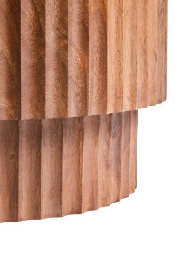 Brown Mango Wood Carved Side Table with White Marble Top, Torcino - Miola