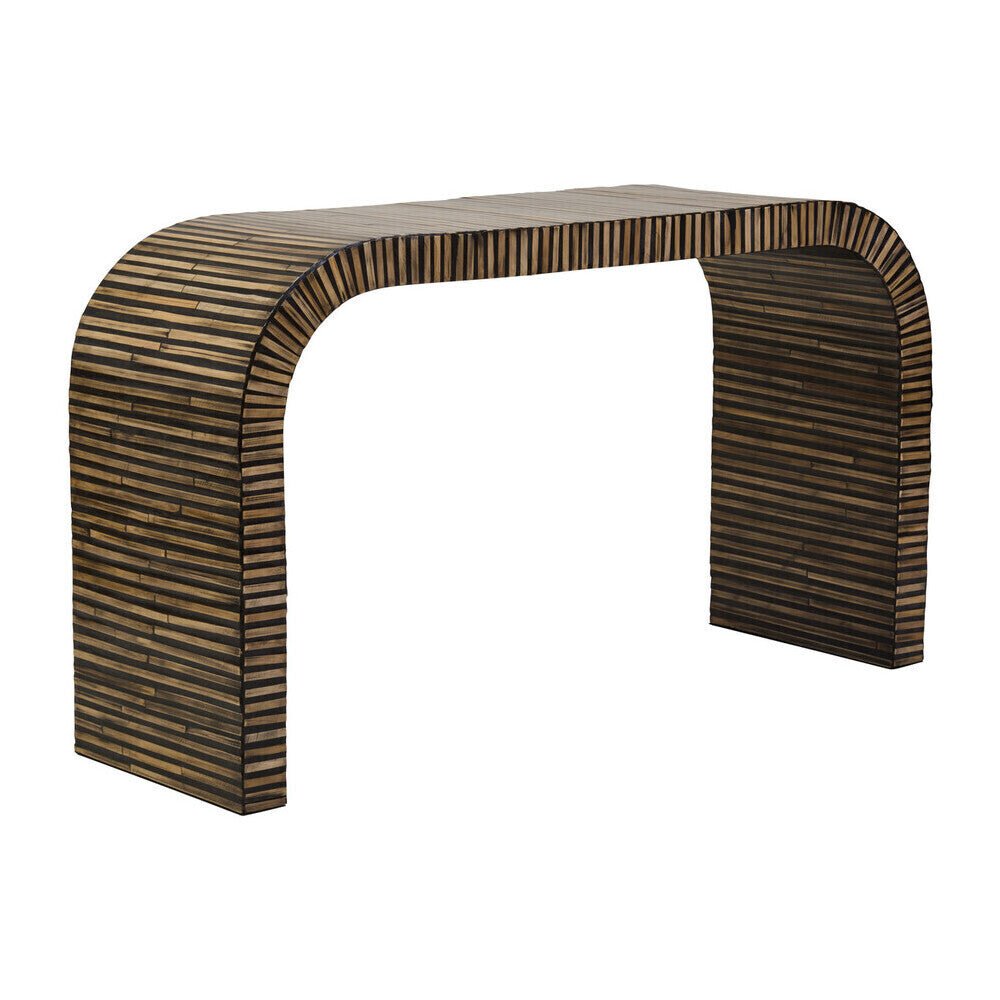 Natural Bamboo Inlay Curved Console Table with Sculptural Striped Design, Bambusa - Miola