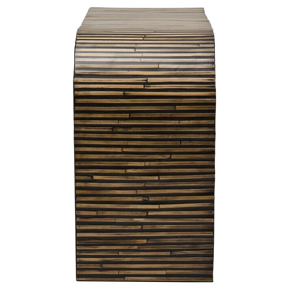 Natural Bamboo Inlay Curved Console Table with Sculptural Striped Design, Bambusa - Miola