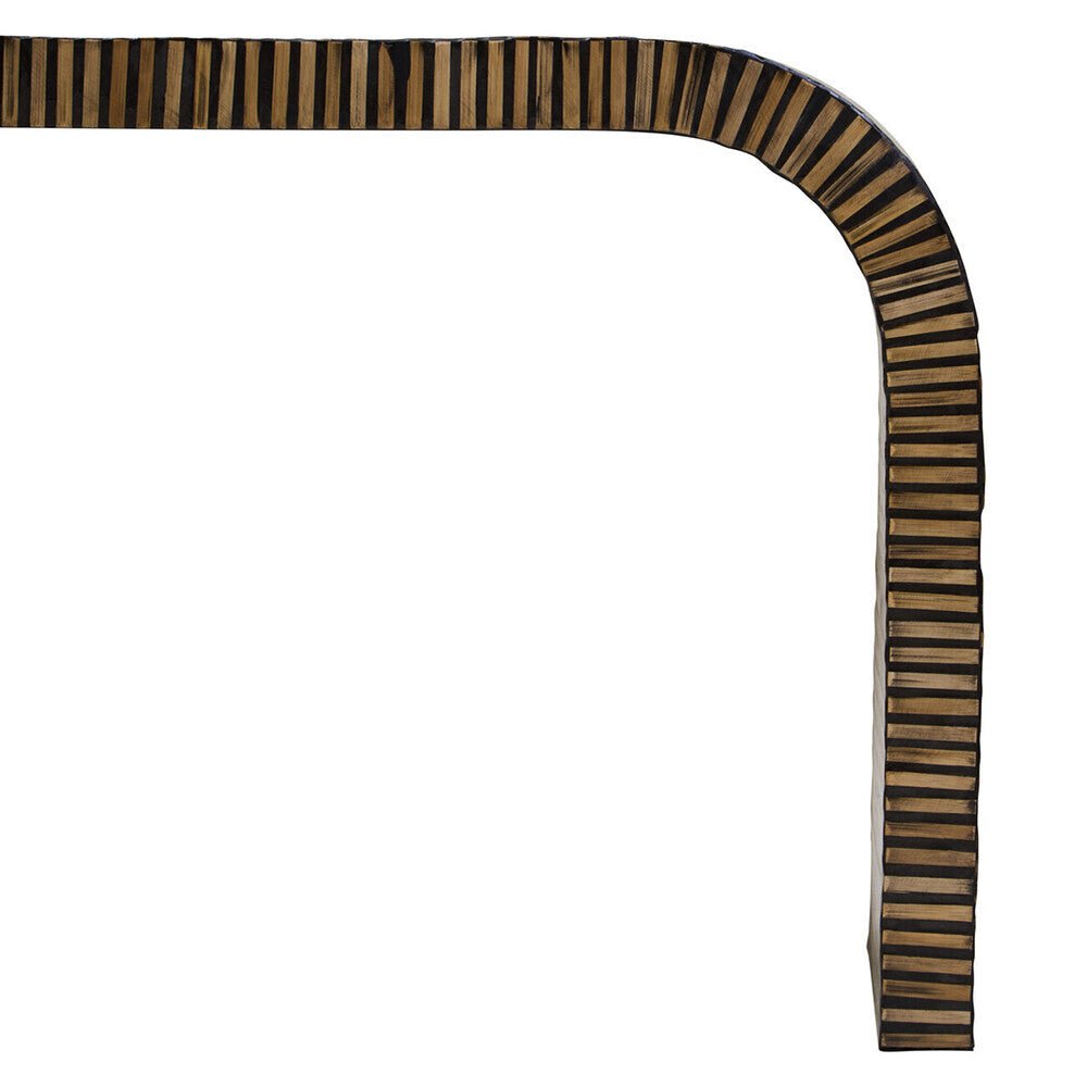 Natural Bamboo Inlay Curved Console Table with Sculptural Striped Design, Bambusa - Miola
