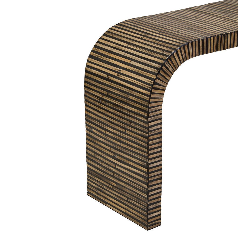 Natural Bamboo Inlay Curved Console Table with Sculptural Striped Design, Bambusa - Miola
