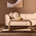 Natural Finish Curved Coffee Table with Striped Bamboo Inlay, Bambusa