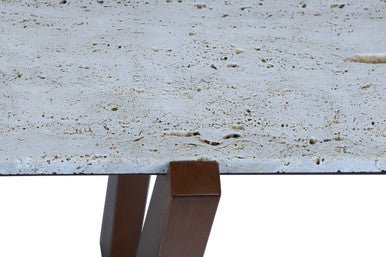 Cream Travertine Top Console Table with Brown Acacia Wood Frame, Walton - Miola