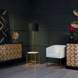 Sika White Marble and Gold Floor Lamp - Miola
