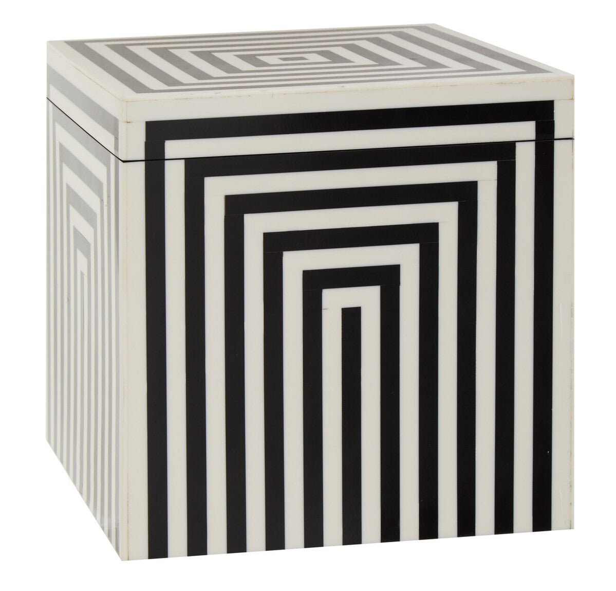 Donato Large Square Black and White Stripe Trinket Box - Miola