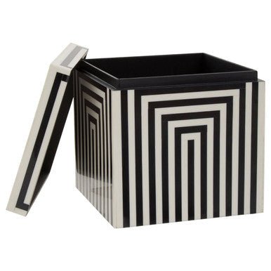 Donato Large Square Black and White Stripe Trinket Box - Miola