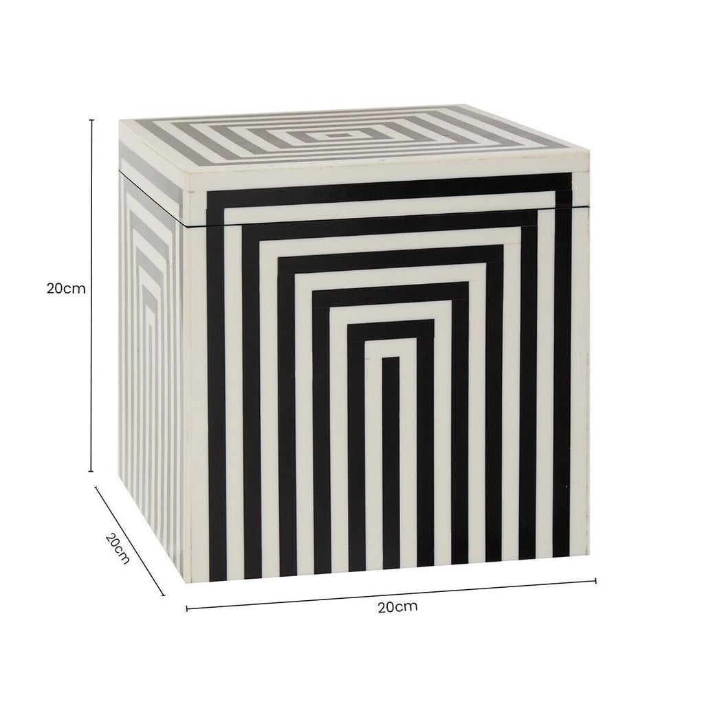 Donato Large Square Black and White Stripe Trinket Box - Miola