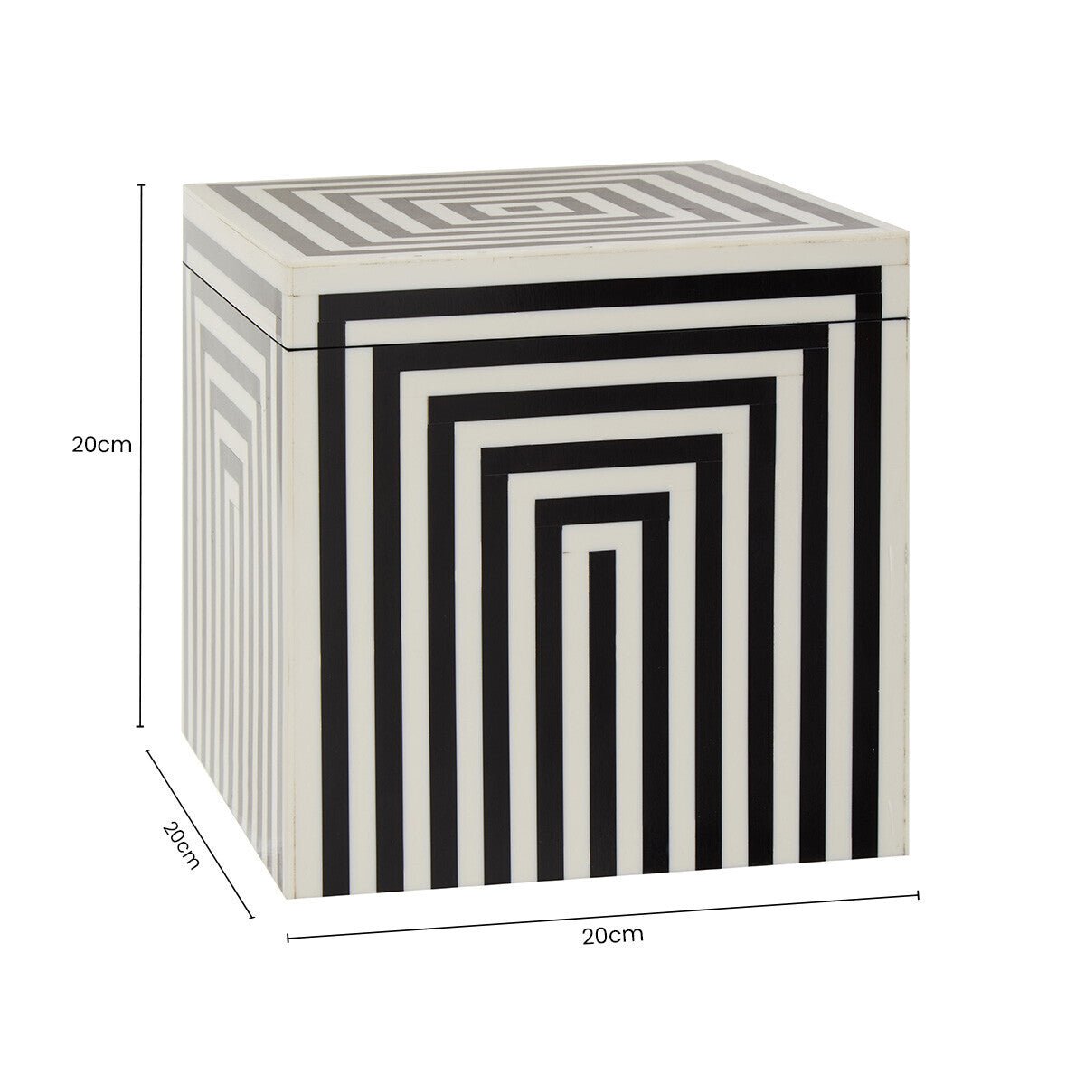 Donato Large Square Black and White Stripe Trinket Box - Miola