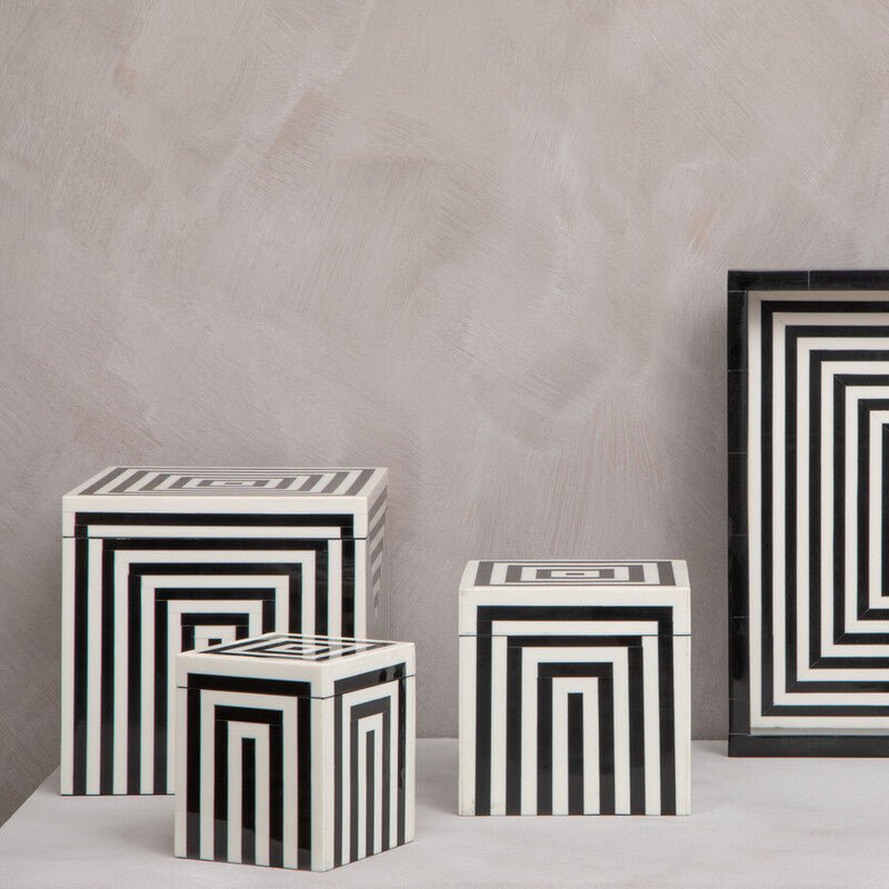 Donato Large Square Black and White Stripe Trinket Box - Miola
