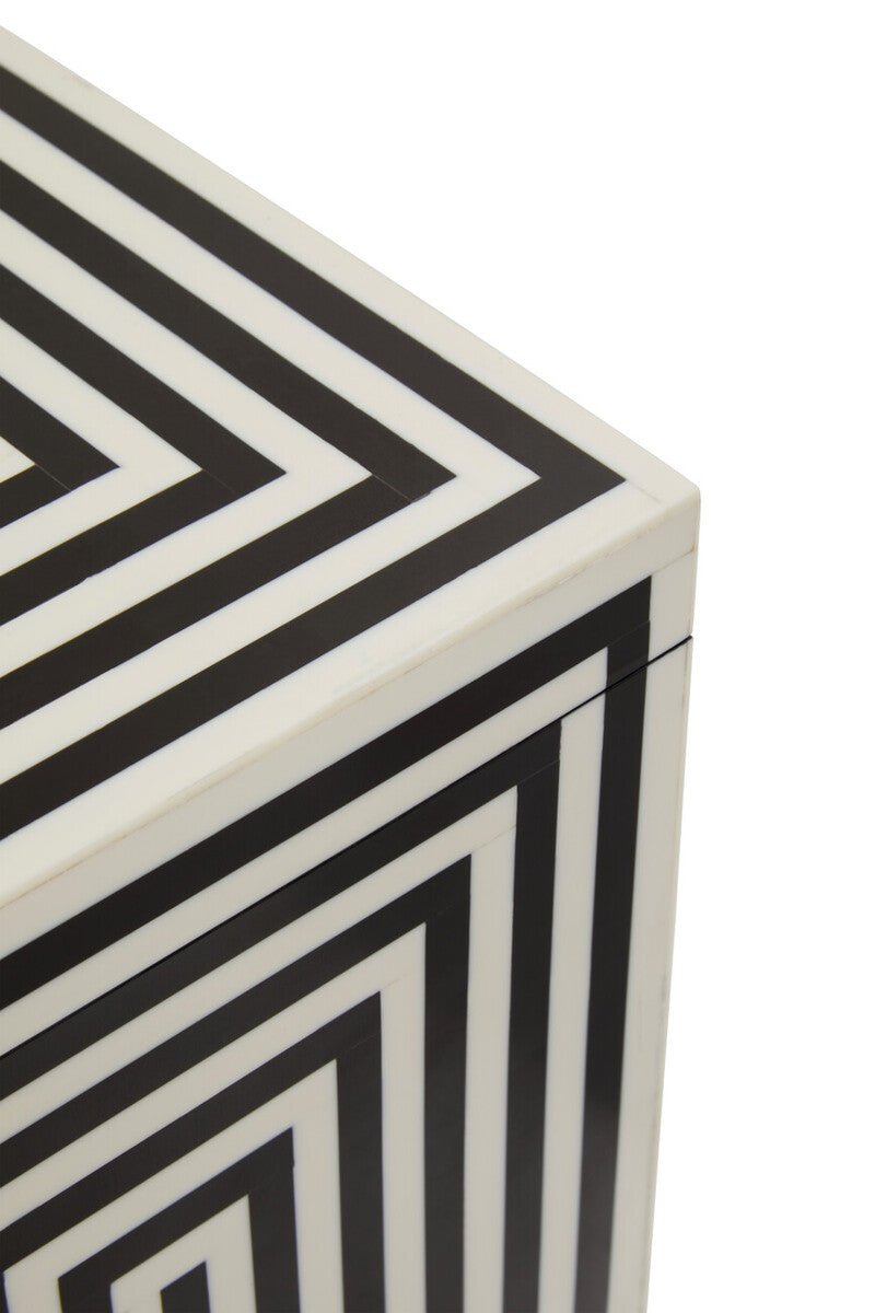 Donato Large Square Black and White Stripe Trinket Box - Miola