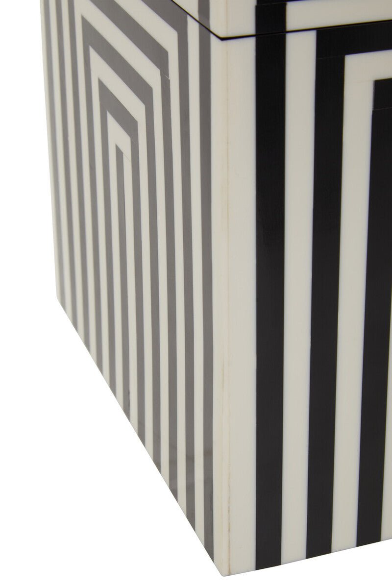 Donato Large Square Black and White Stripe Trinket Box - Miola