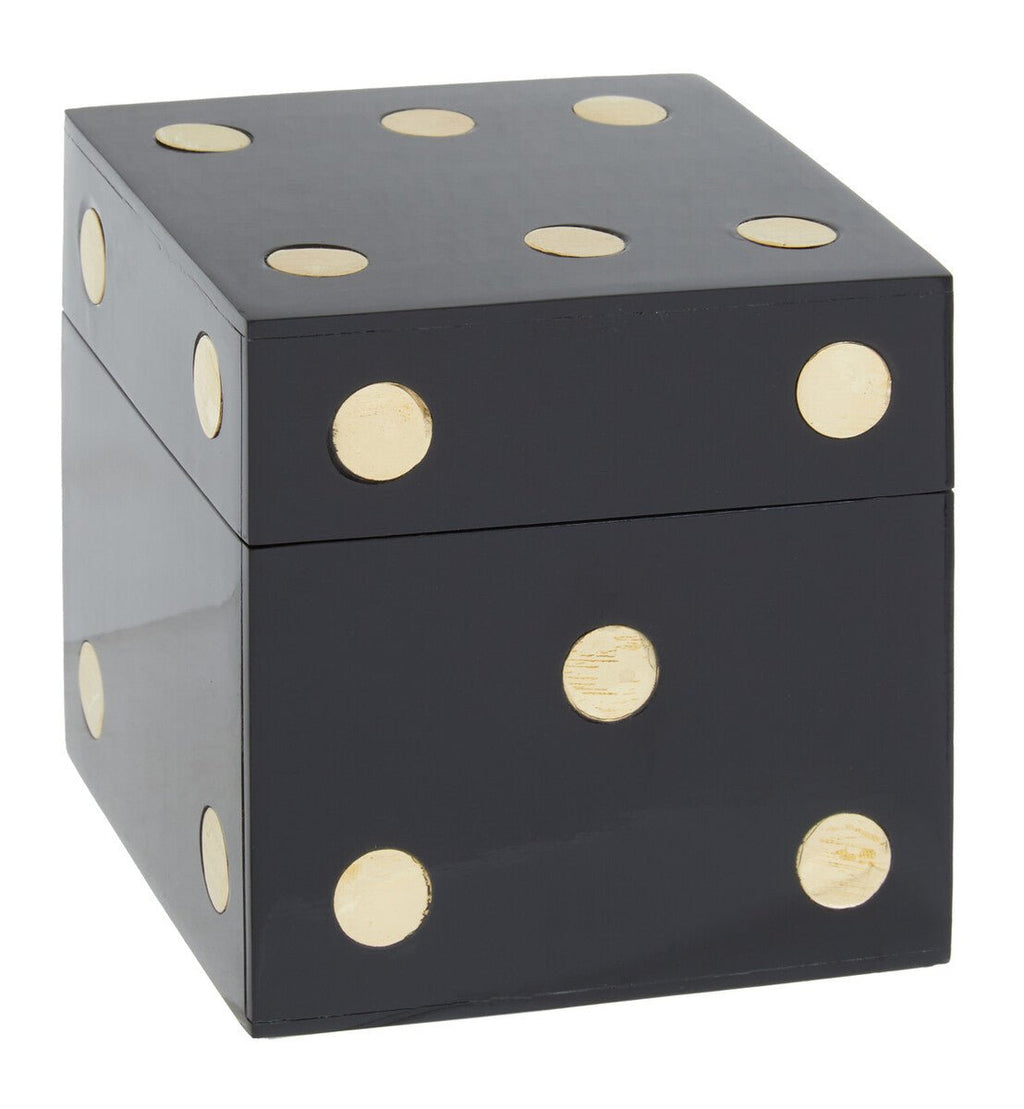 Churchill Games Black and Gold Dice Box with 5 Black Dice - Miola