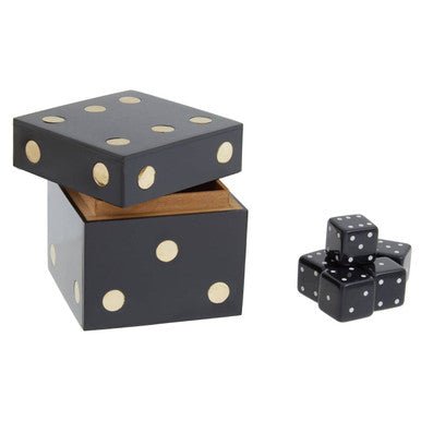 Churchill Games Black and Gold Dice Box with 5 Black Dice - Miola