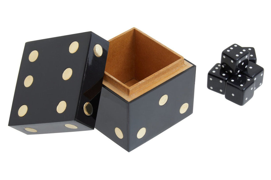 Churchill Games Black and Gold Dice Box with 5 Black Dice - Miola