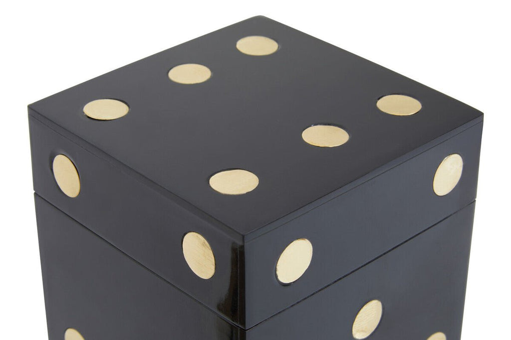 Churchill Games Black and Gold Dice Box with 5 Black Dice - Miola