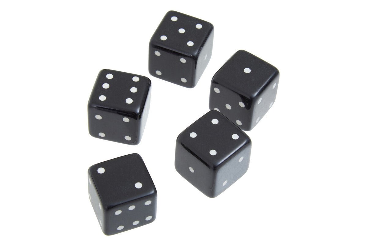Churchill Games Black and Gold Dice Box with 5 Black Dice - Miola