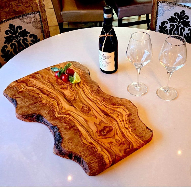 Olive Wood Large Solid Irregular Shaped Rustic Handcrafted Charcuterie Board