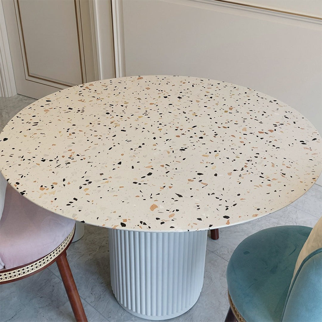 Cracky White Round Dining Table, Premium Terrazzo And Wood Base - Miola