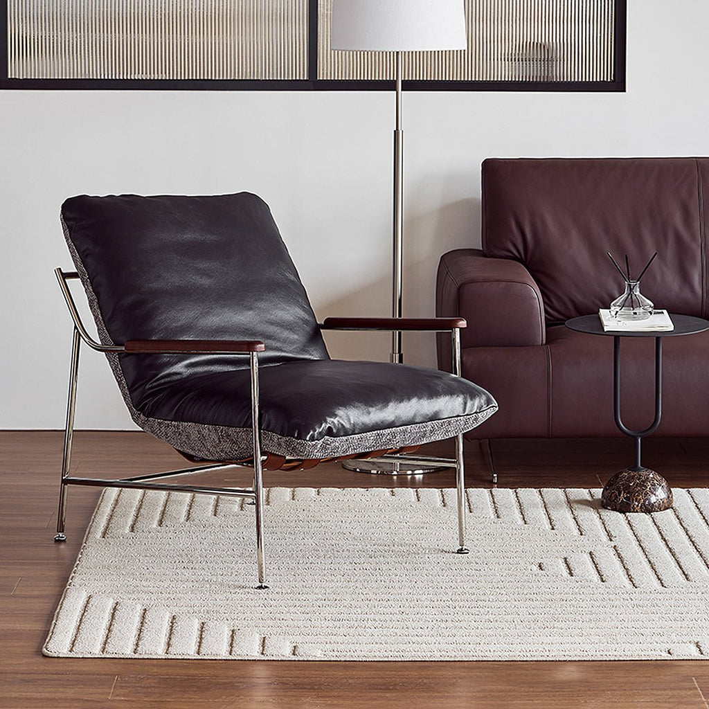 Prasad Lounge Chair Armchair With Ottoman, Real Leather - Miola