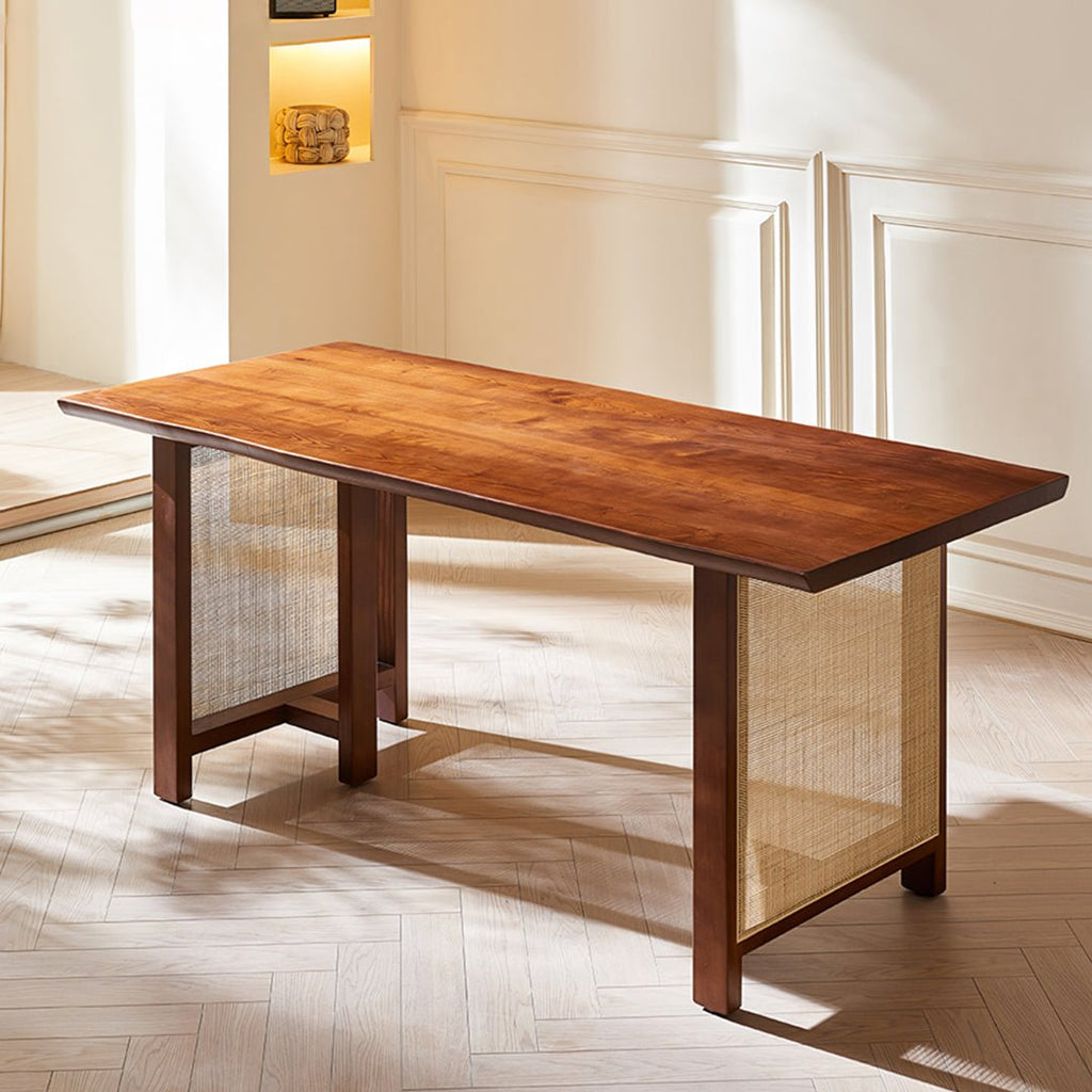 Fuchs Dining Table, Solid Wood & Rattan, Dark Oak - Miola