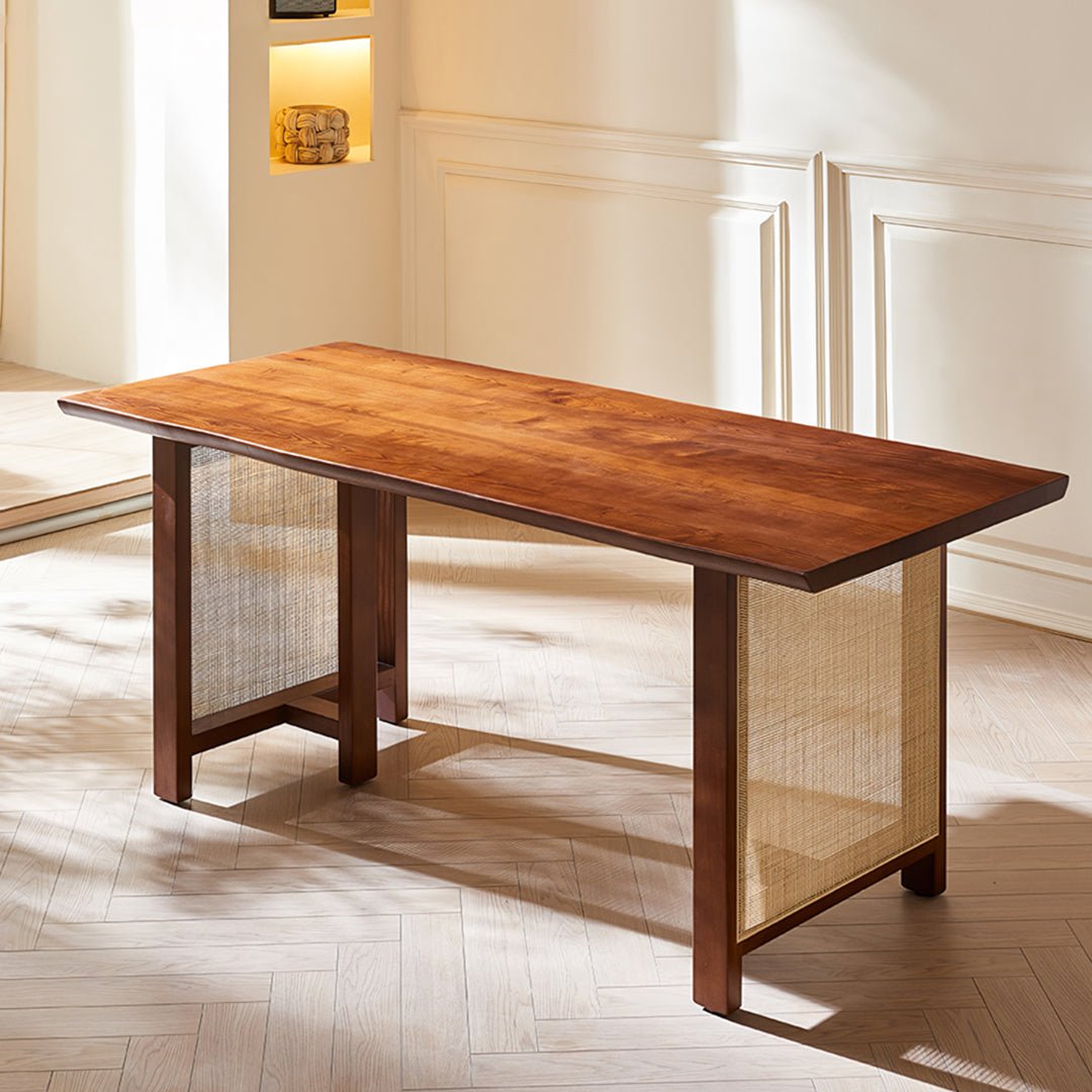 Fuchs Dining Table, Solid Wood & Rattan, Dark Oak - Miola