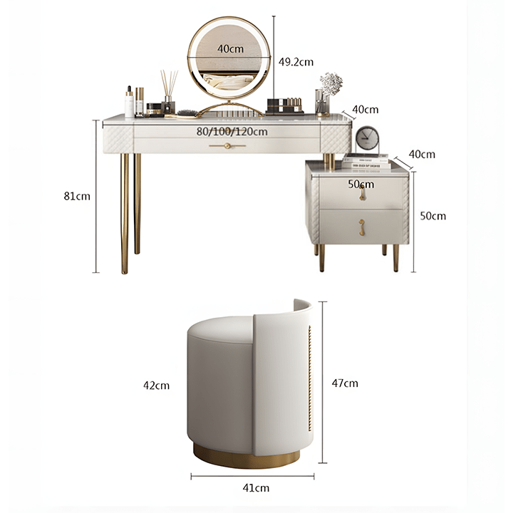 Prestigio Dressing Table With LED Mirror, Cream - Miola