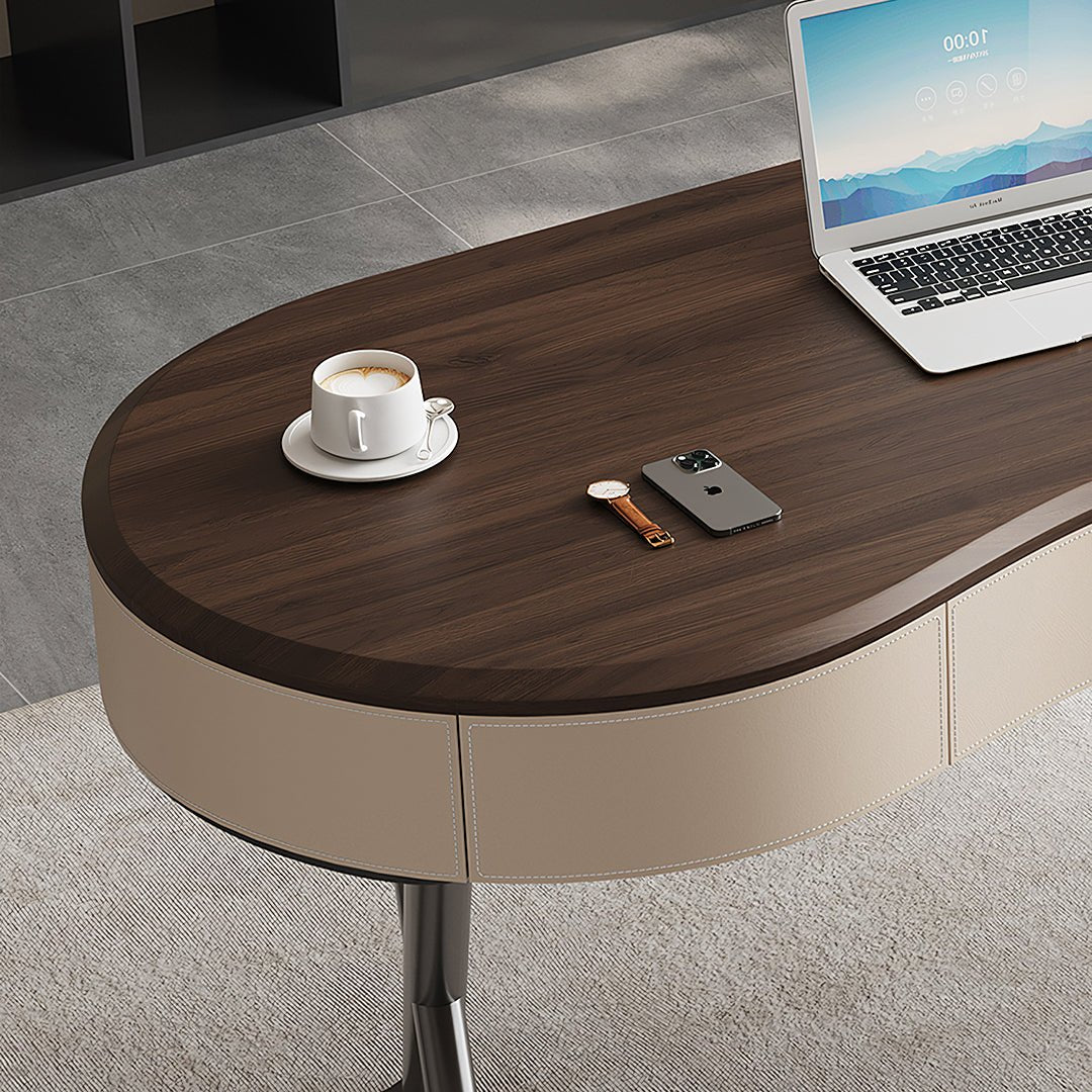 Chika Modern Office Desk For Home, Curved Office Desk, Wood - Miola