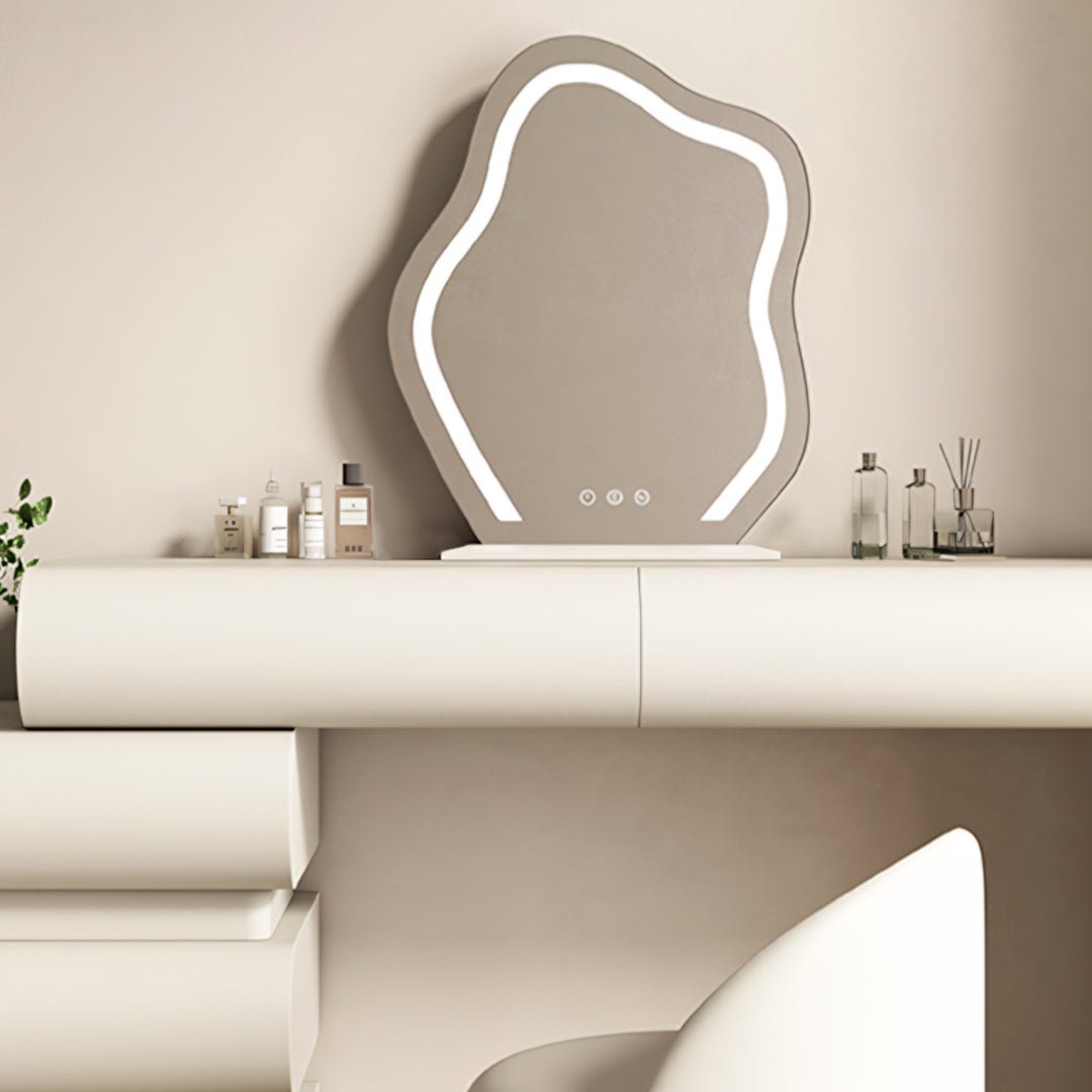 Penelope Dressing Table And Stool, With LED Mirror, Cream - Miola