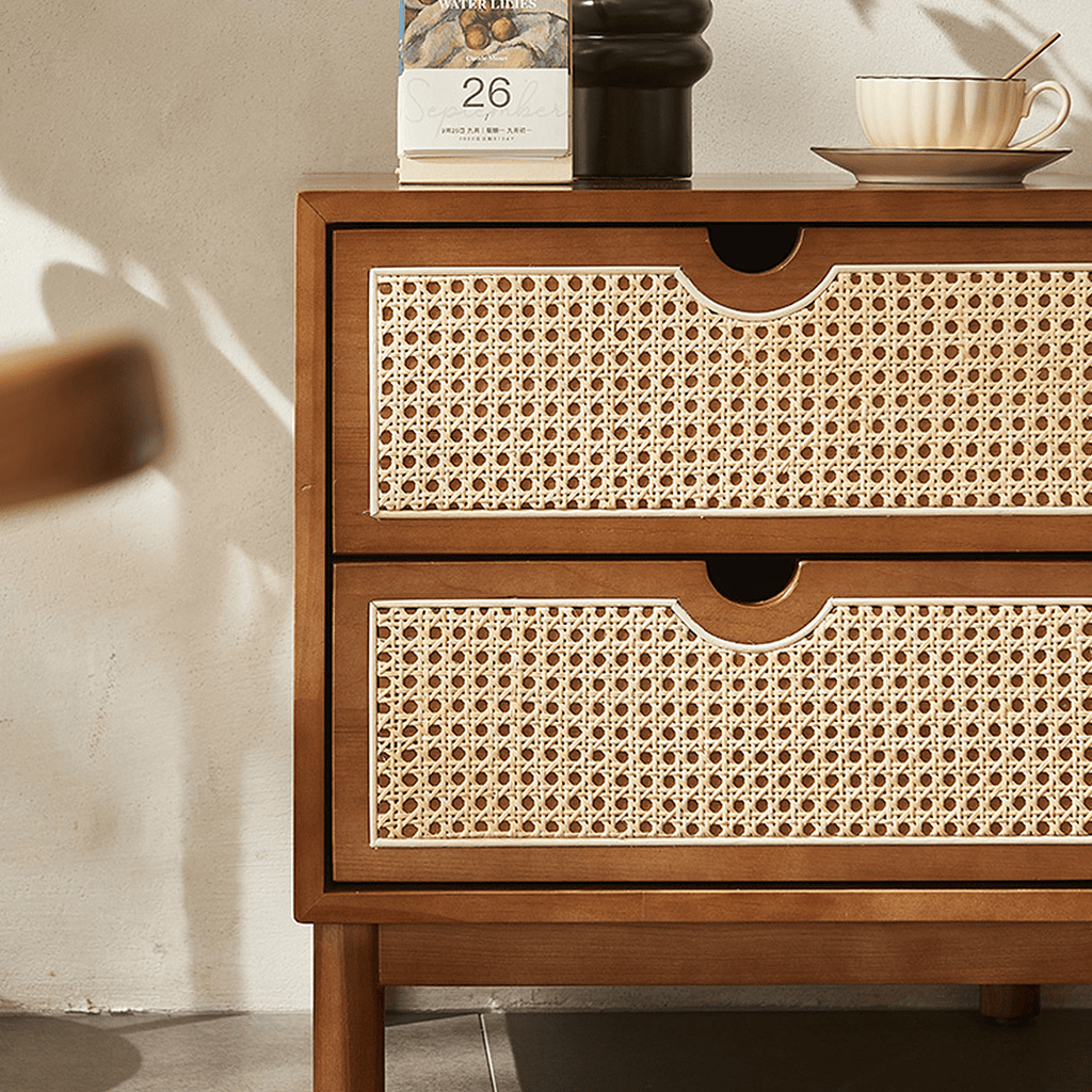 Kogi Bedside Table Solid Wood, Rattan - Miola