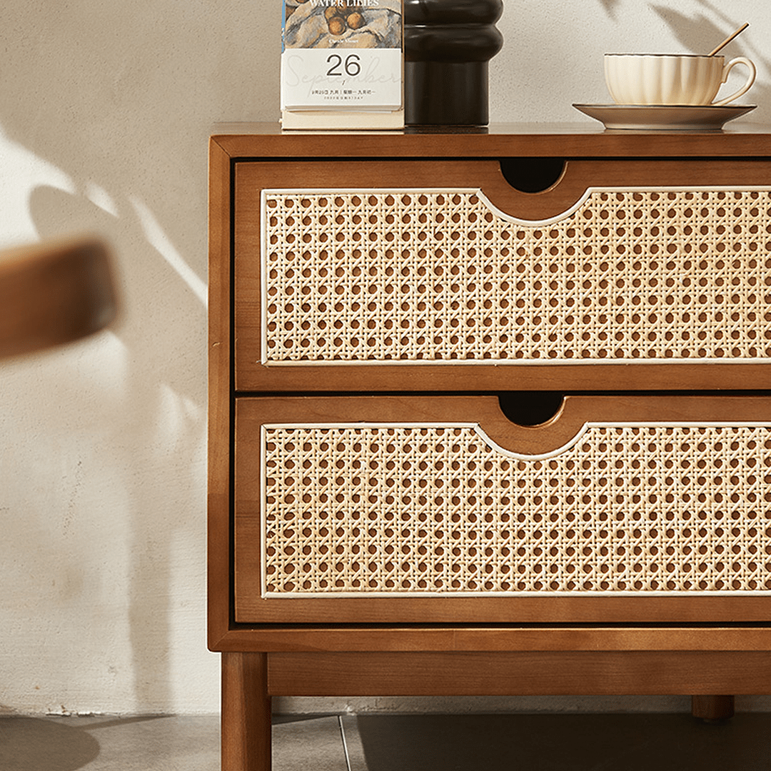Kogi Bedside Table Solid Wood, Rattan - Miola