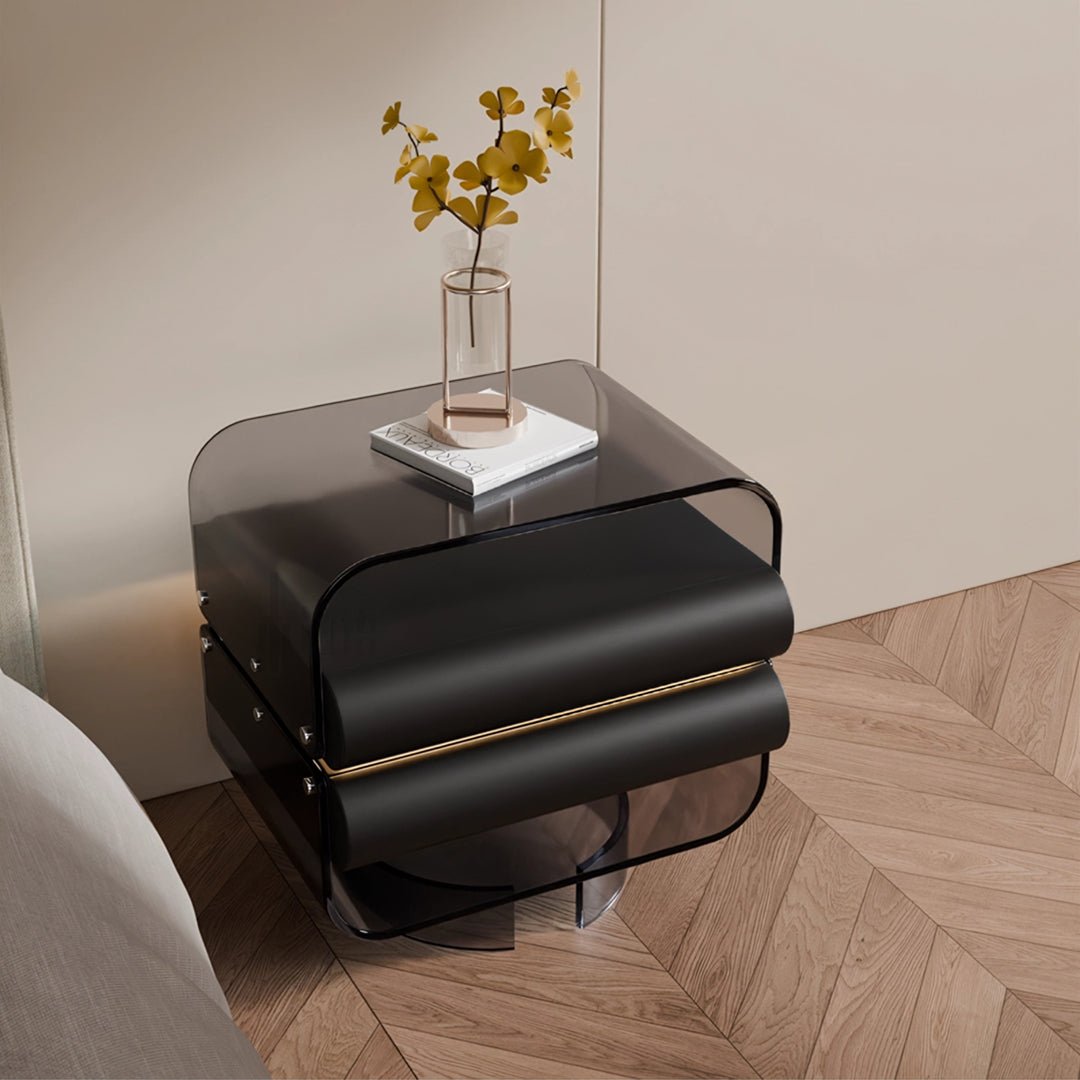 Friesen Rotateble Bedside Table With Storage & Light Strip - Miola