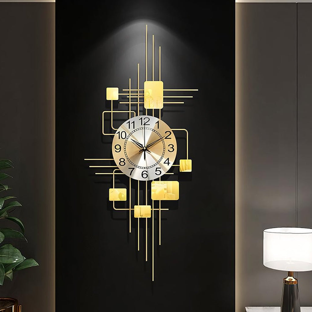 Park Art Deco Wall Clock, Silent Clock, Vertical, Gold - Miola