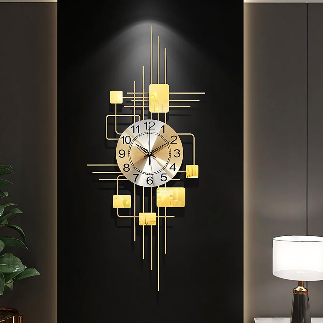 Park Art Deco Wall Clock, Silent Clock, Vertical, Gold - Miola