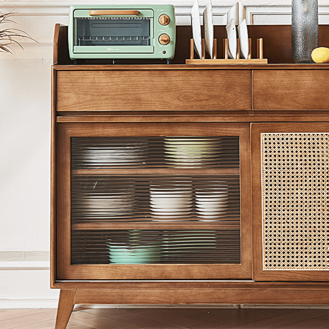 Cameron Sideboard, Rattan Cabinet With Glass Sliding Door - Miola