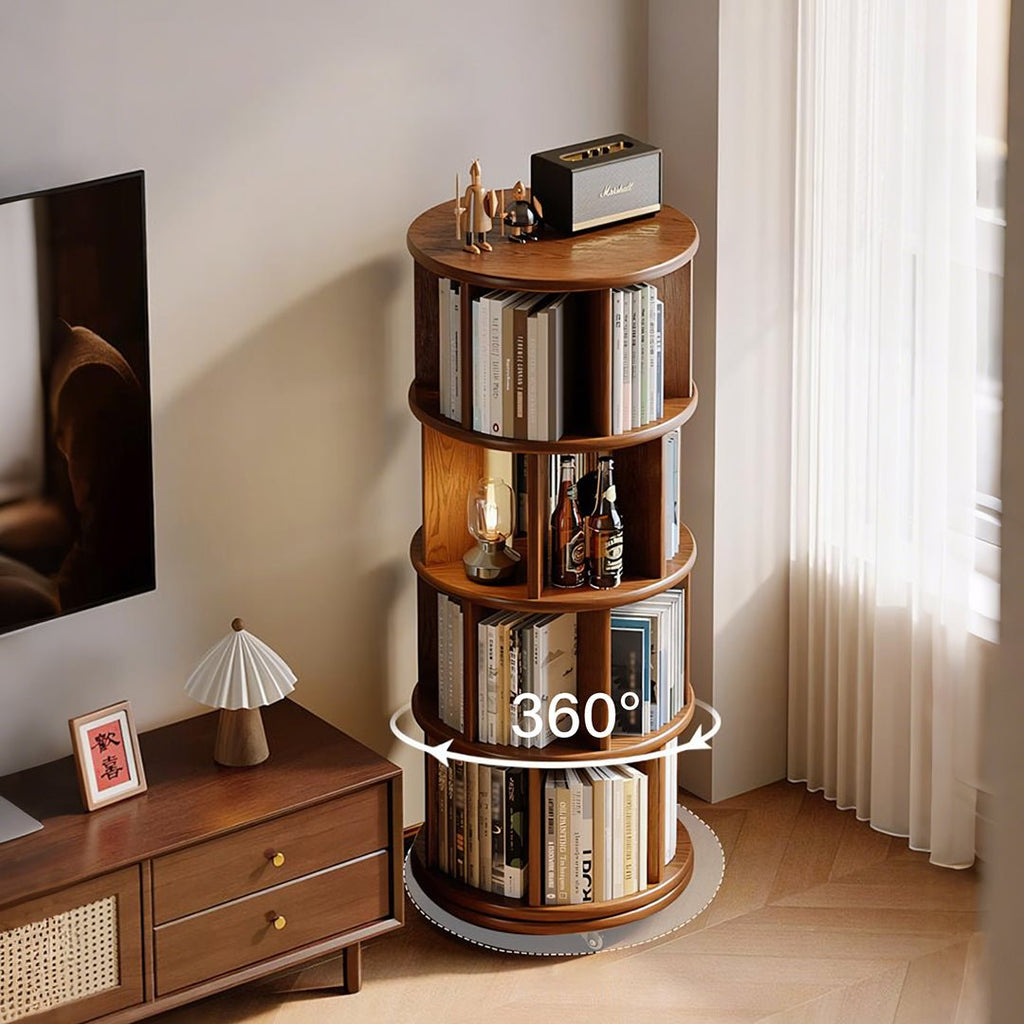 Stojanovic Round Rotating Bookshelf, Corner Bookshelf With Castors - Miola