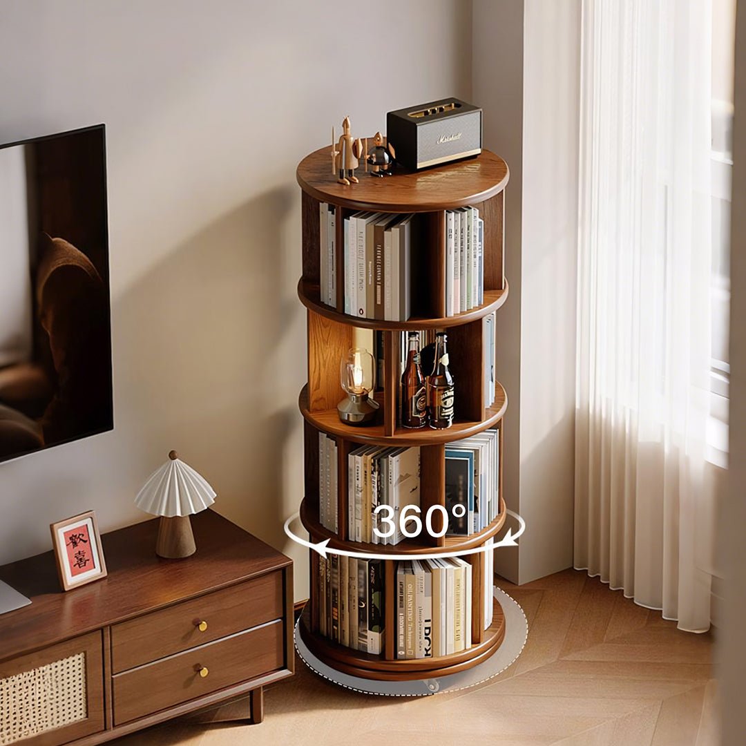 Stojanovic Round Rotating Bookshelf, Corner Bookshelf With Castors - Miola