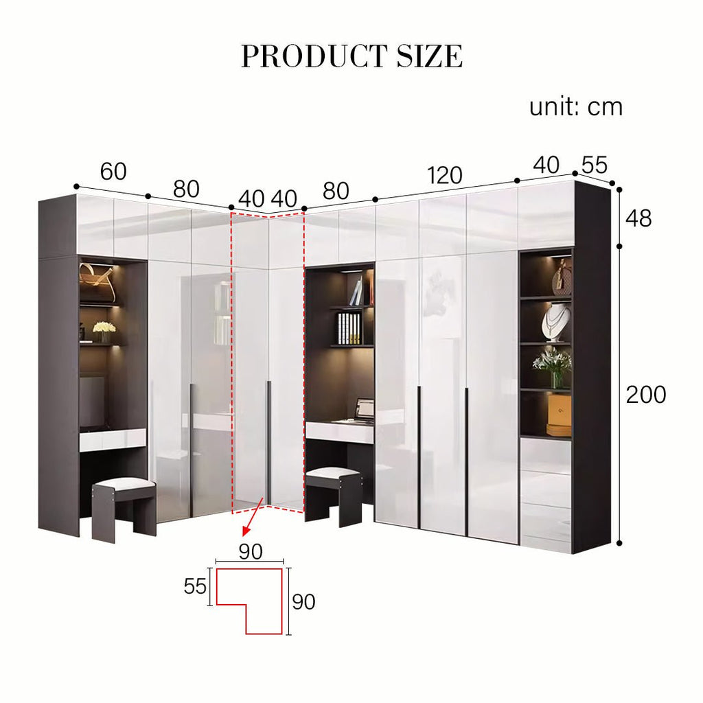 Nascimento Corner Wardrobe, Tall Wardrobe, L Shape Wardrobe With Dressing Table - Miola