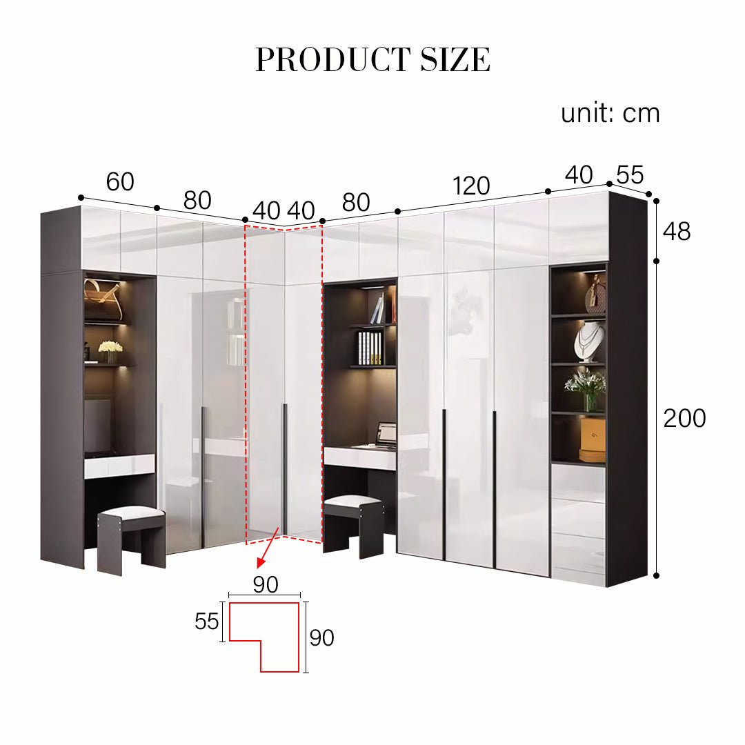 Nascimento Corner Wardrobe, Tall Wardrobe, L Shape Wardrobe With Dressing Table - Miola