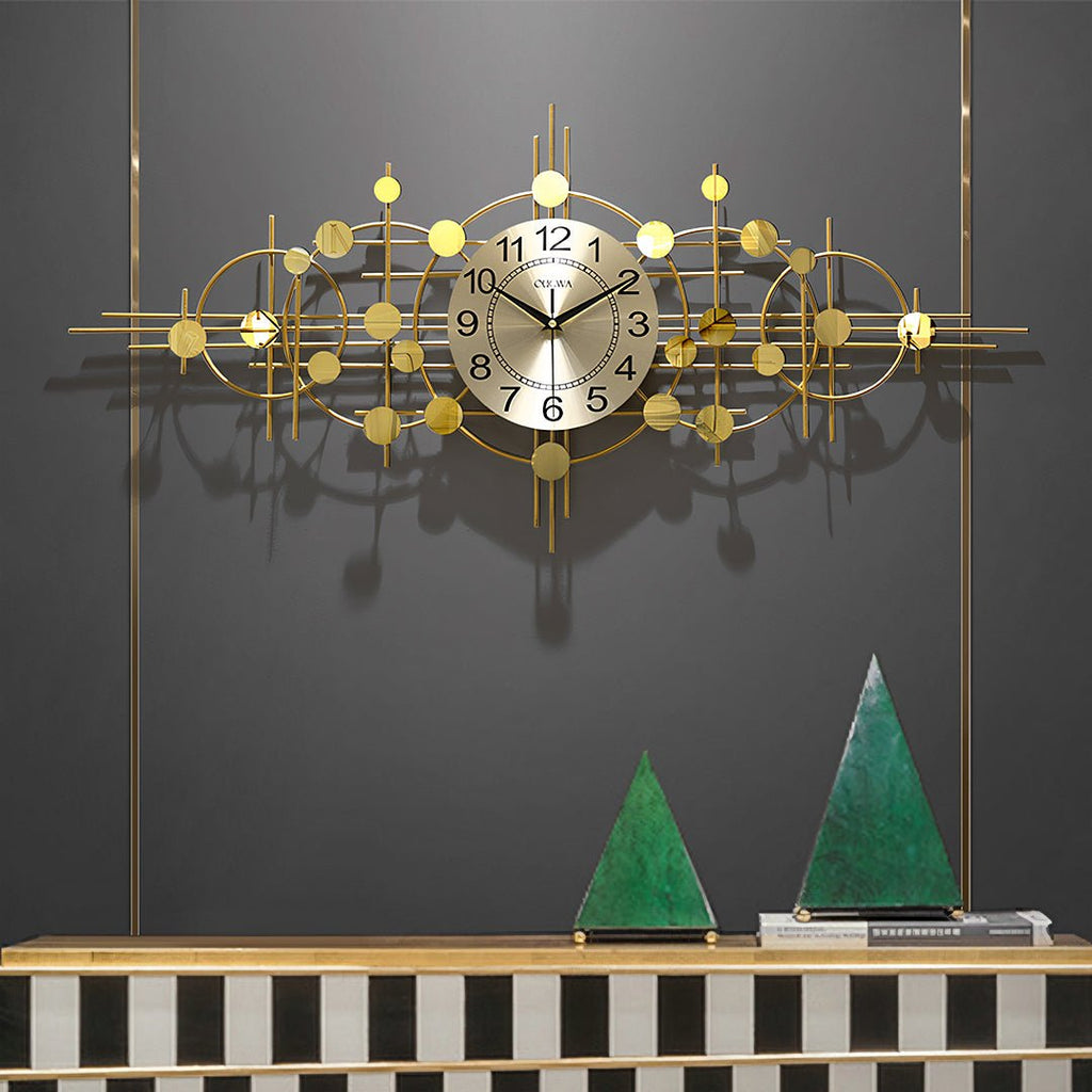 Cohen Art Deco Gold Wall Clock, Silent Clock, Horizontal Or Vertical - Miola