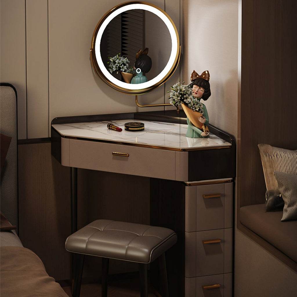 Amigo Small Corner Dressing Table, Slimline Dressing Table, With LED Mirror - Miola